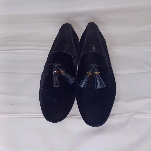 Zara | Shoes | Zara Velvet Black Slip On Loafer Shoes 